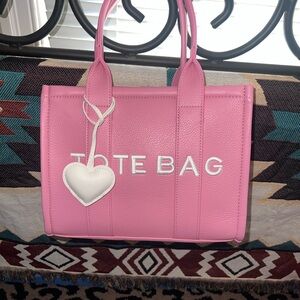 Pink Tote Bag with Heart Charm - Unbranded